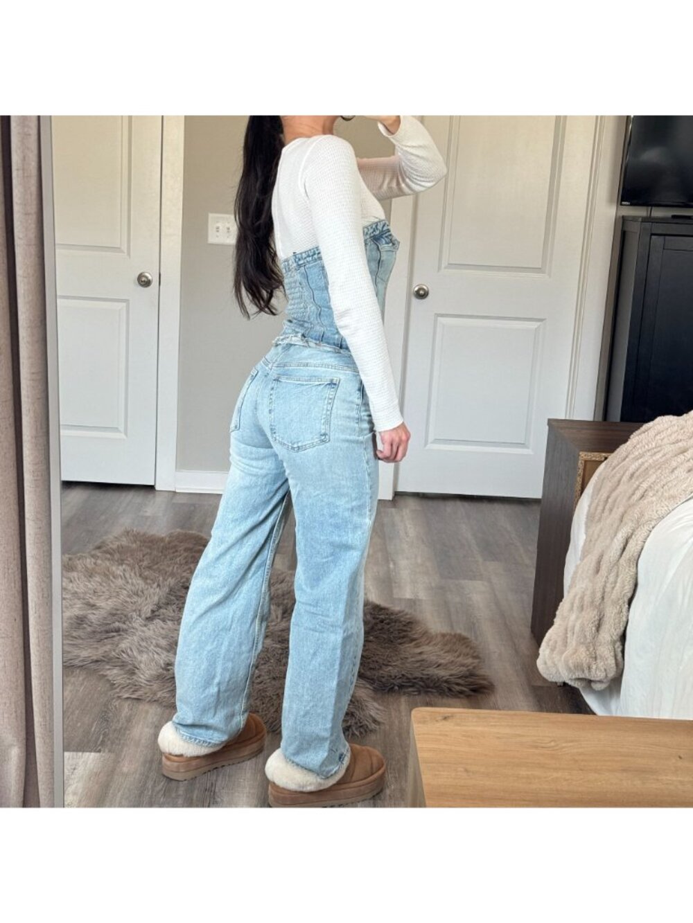 Zara Strapless Bustier Denim Jumpsuit Size XS Y2K Light Wash Straight Leg Jean - Picture 3 of 11